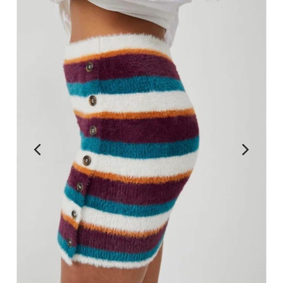 NWT Free People Ciara Sweater Mini Buttoned Striped Fig Jam Skirt Size Small - Picture 2 of 11
